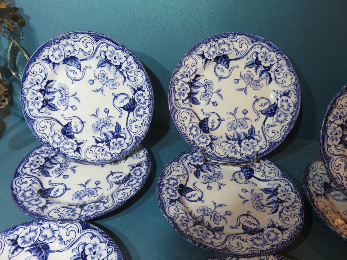 Faïence De Creil & Montereau , 10 Assiettes plates  Du Modèle " Flora " XIX ème-photo-2