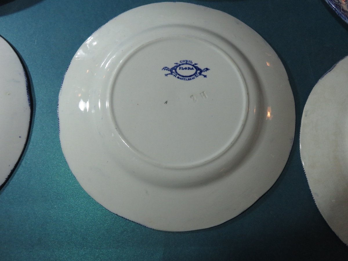 Faïence De Creil & Montereau , 10 Assiettes plates  Du Modèle " Flora " XIX ème-photo-4