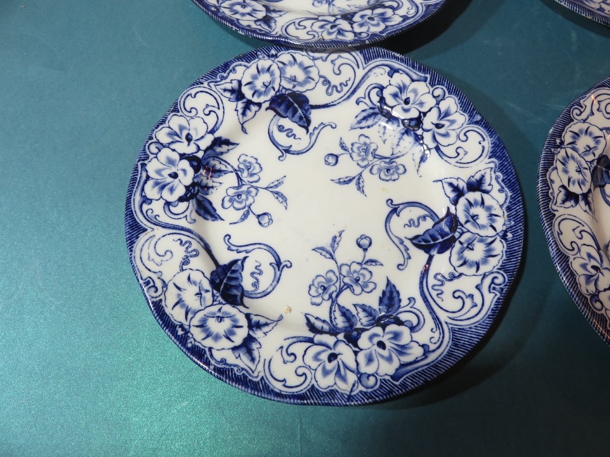 Faïence De Creil & Montereau , 10 Assiettes plates  Du Modèle " Flora " XIX ème-photo-2