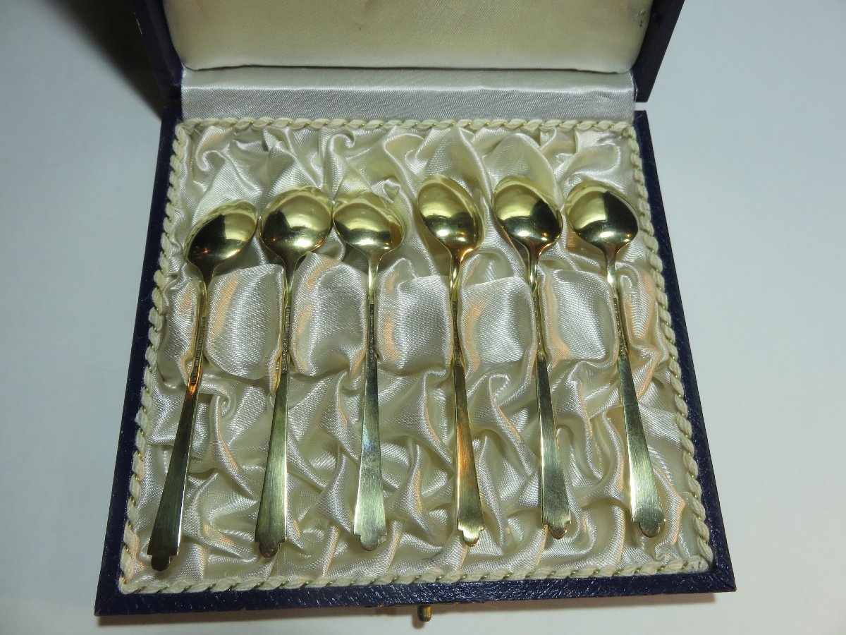 Ensemble de six cuillères à moka en vermeil et émail dans son coffret  Spritzer et Fuhrmann-photo-3