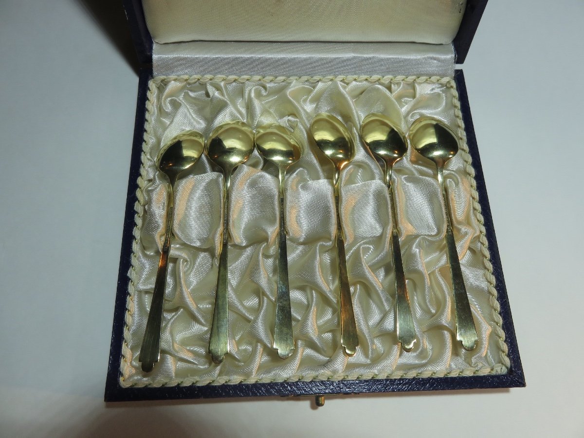 Ensemble de six cuillères à moka en vermeil et émail dans son coffret  Spritzer et Fuhrmann-photo-3