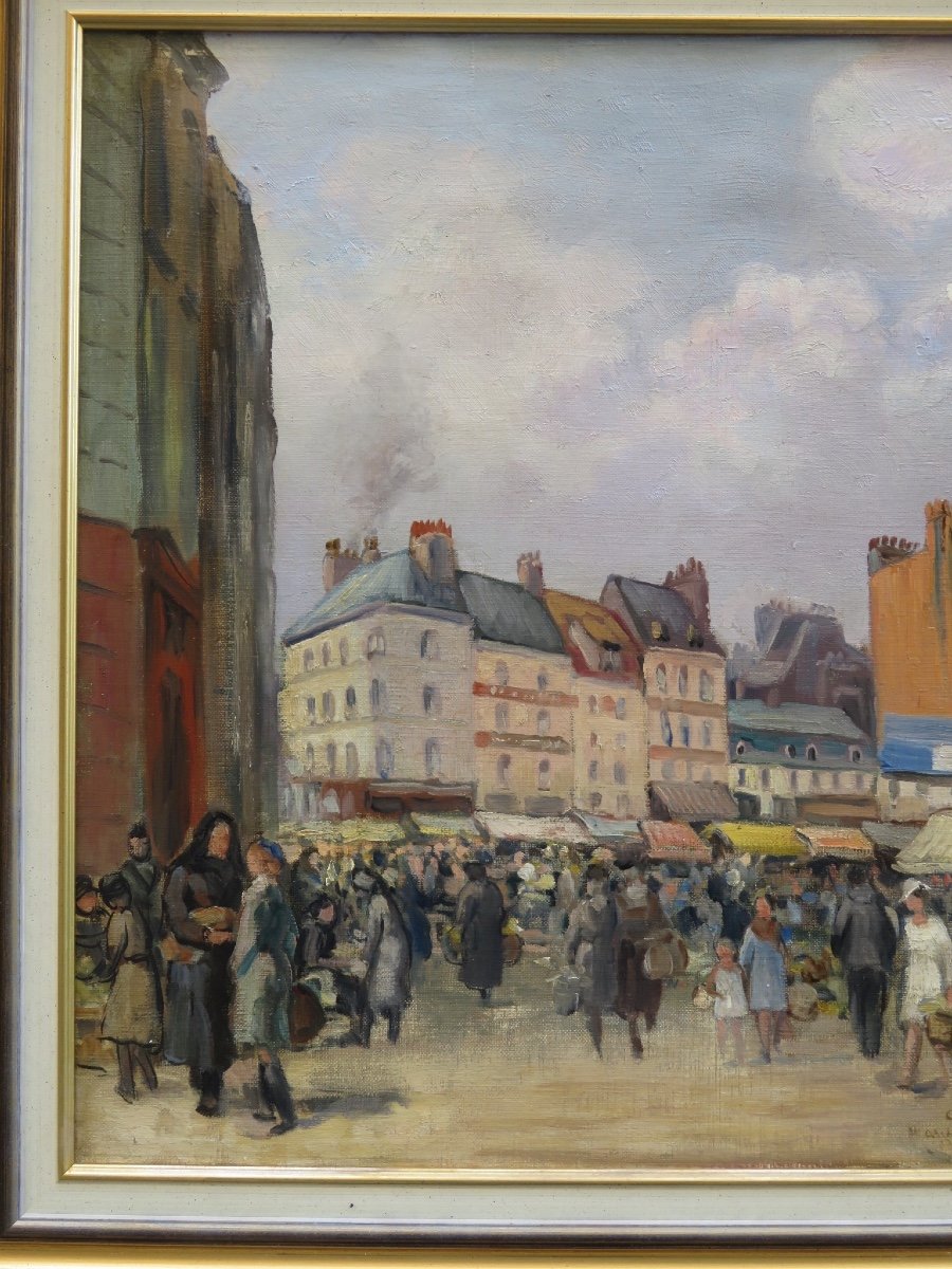 Charles Naillod (1876-1941) Market Place Dalton In Boulogne Sur Mer, Oil On Canvas 20th Century-photo-2