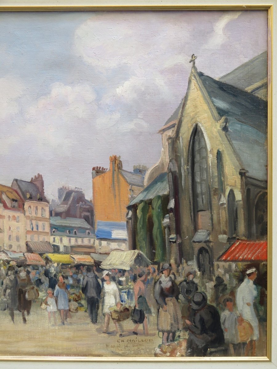 Charles Naillod (1876-1941) Market Place Dalton In Boulogne Sur Mer, Oil On Canvas 20th Century-photo-3