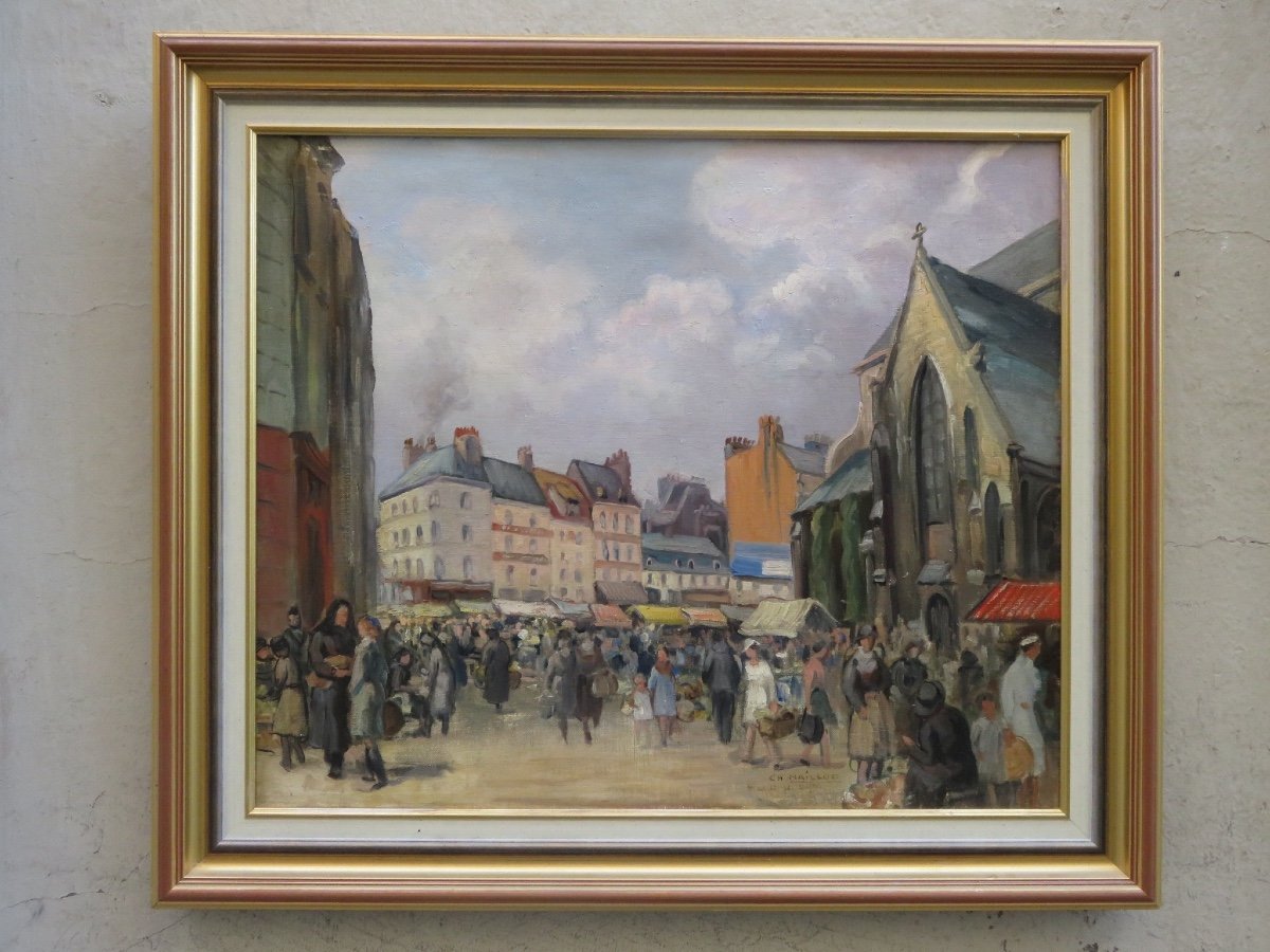 Charles Naillod (1876-1941) Market Place Dalton In Boulogne Sur Mer, Oil On Canvas 20th Century-photo-6