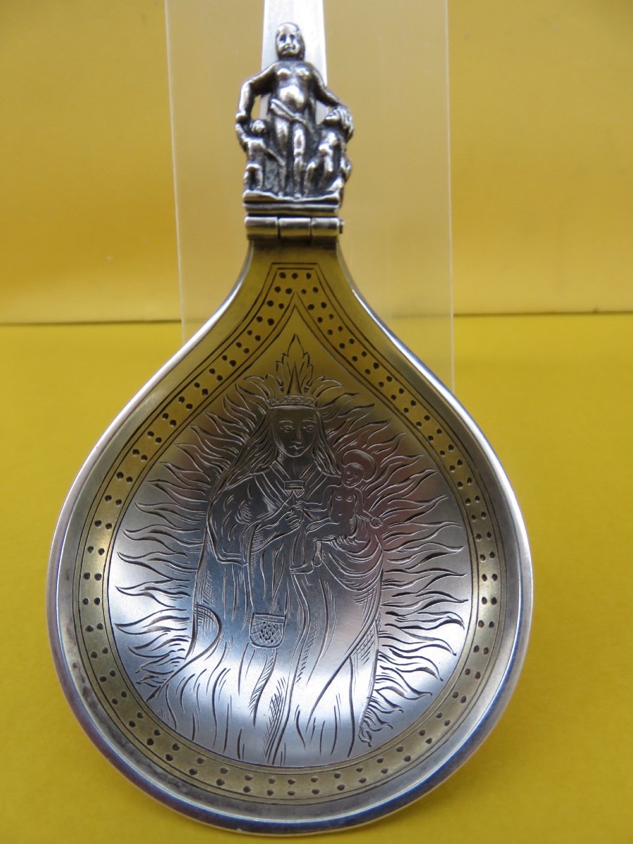 Solid Silver Folding Birth Spoon, Norwegian, In The Style Of Marius Hammer XIX -photo-2