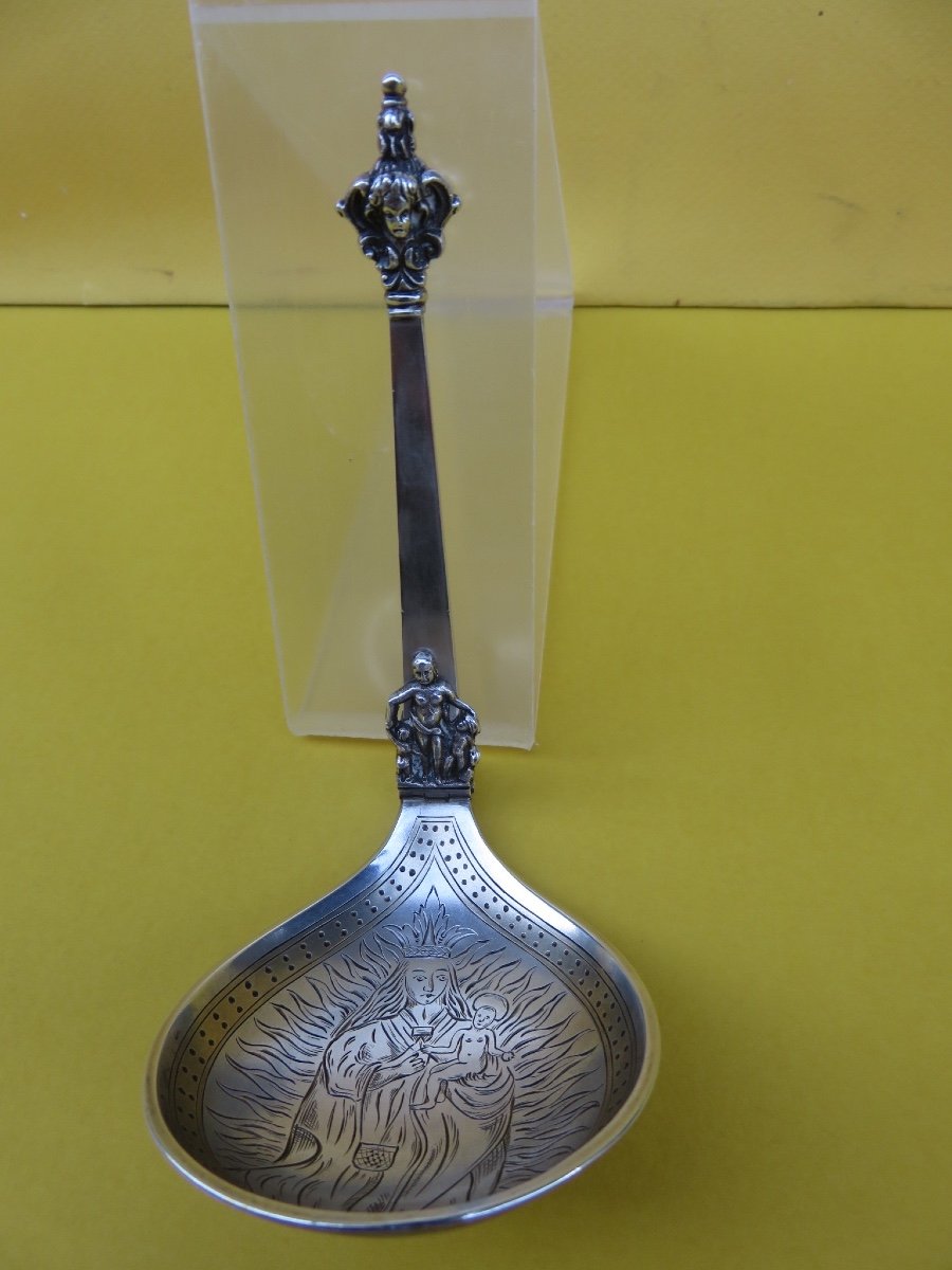 Solid Silver Folding Birth Spoon, Norwegian, In The Style Of Marius Hammer XIX -photo-2