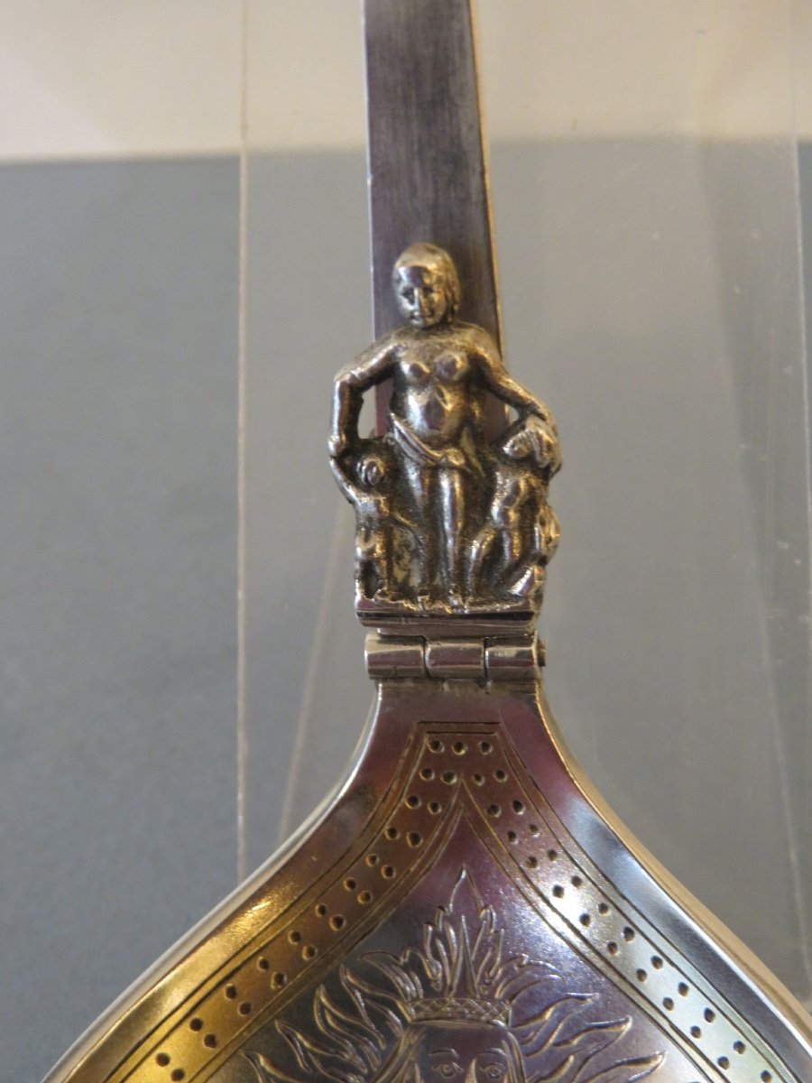 Solid Silver Folding Birth Spoon, Norwegian, In The Style Of Marius Hammer XIX -photo-5