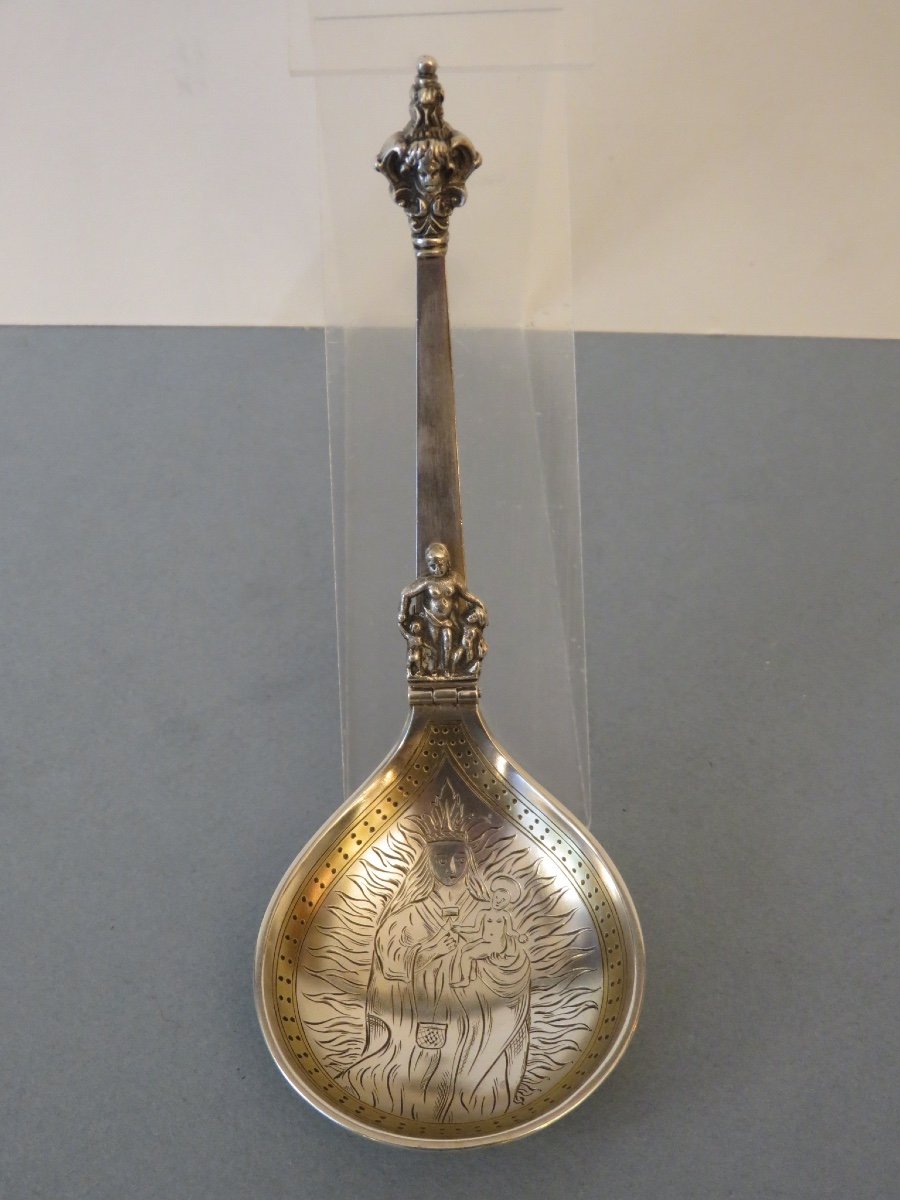 Solid Silver Folding Birth Spoon, Norwegian, In The Style Of Marius Hammer XIX -photo-7