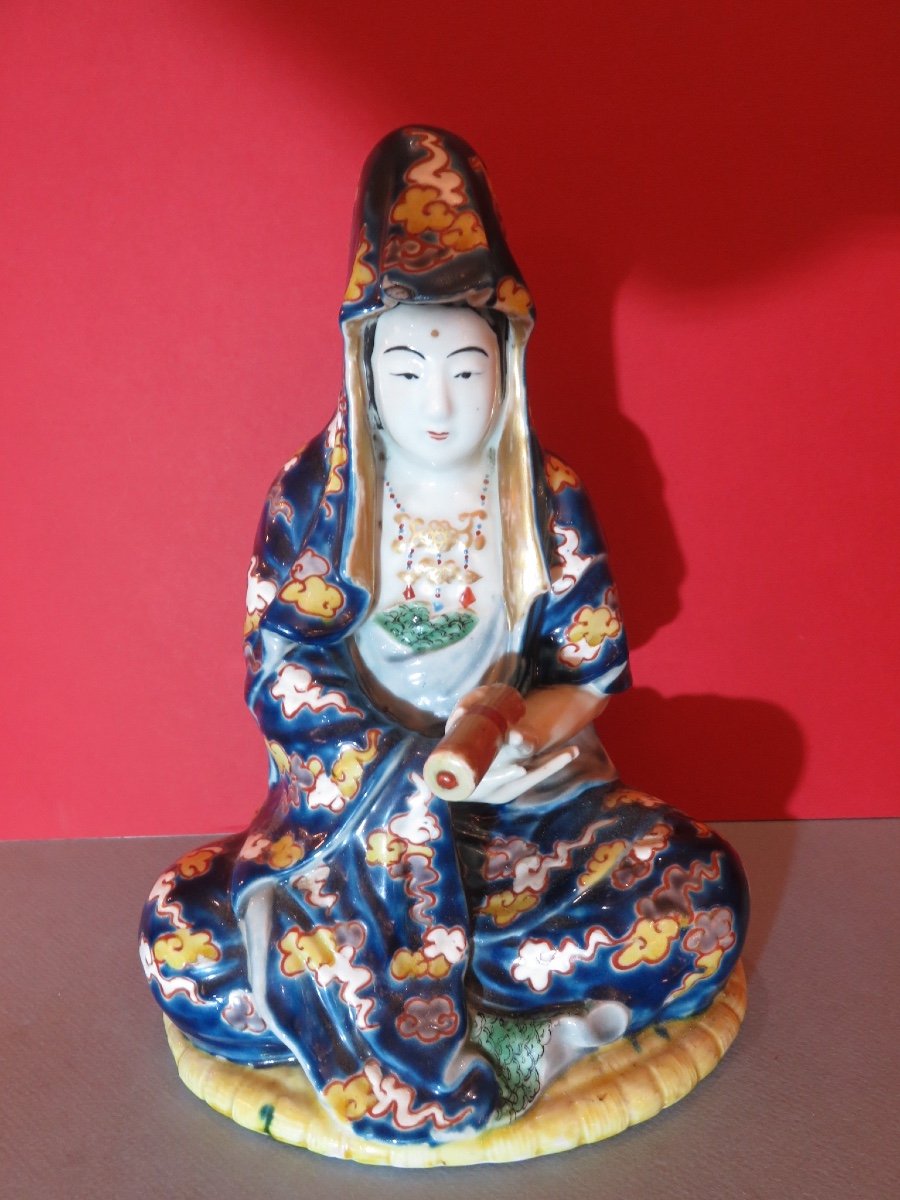 Subject, Statuette Representing The Japanese Goddess "kannon" In Polychrome Porcelain, 20th Century-photo-2