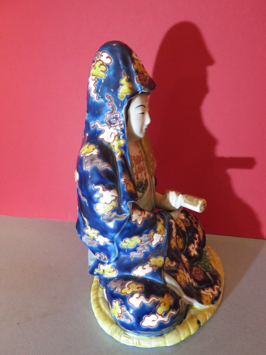 Subject, Statuette Representing The Japanese Goddess "kannon" In Polychrome Porcelain, 20th Century-photo-3