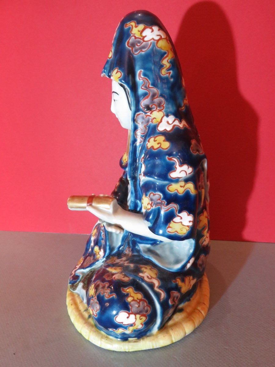 Subject, Statuette Representing The Japanese Goddess "kannon" In Polychrome Porcelain, 20th Century-photo-1