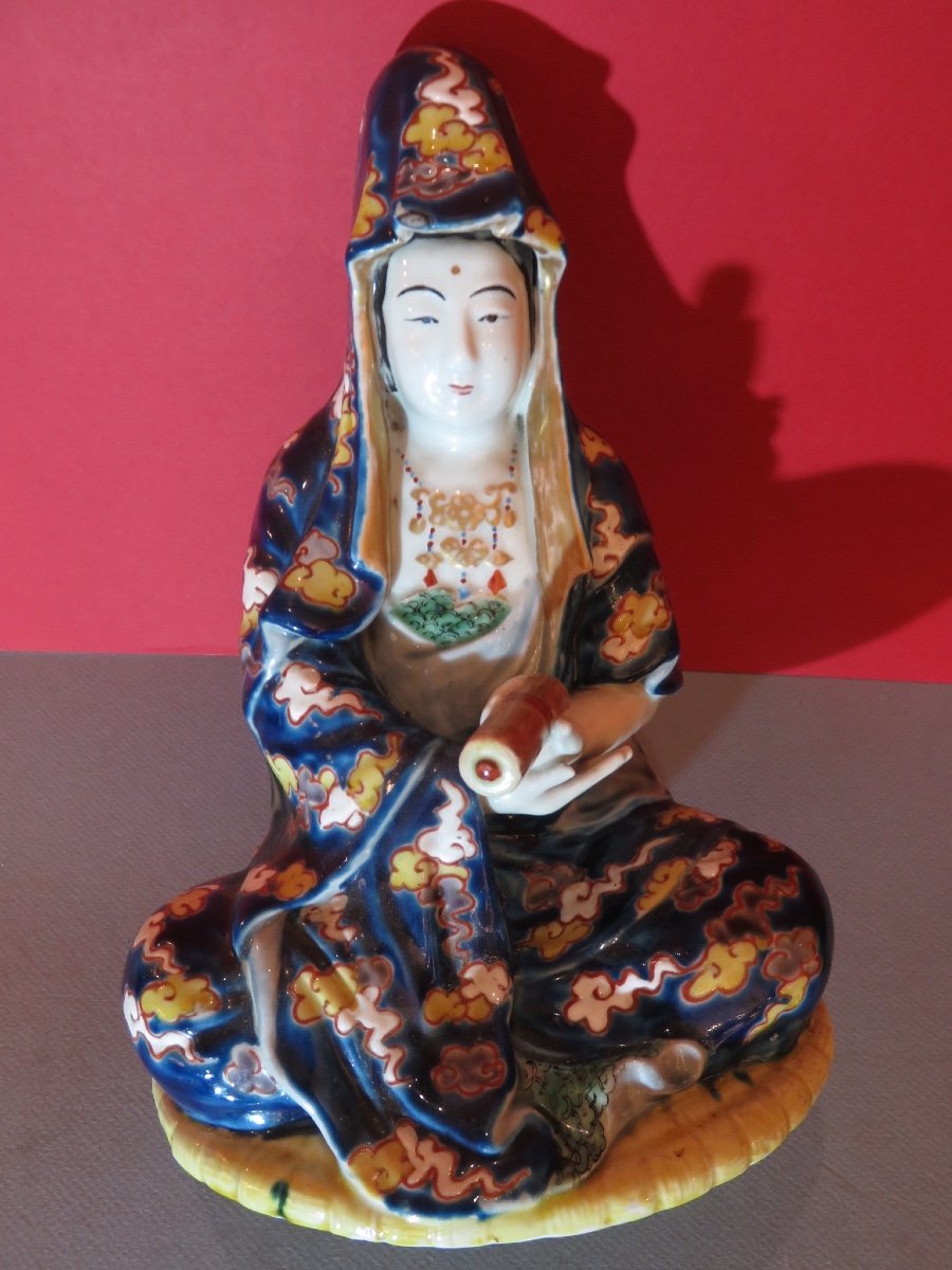 Subject, Statuette Representing The Japanese Goddess "kannon" In Polychrome Porcelain, 20th Century-photo-2