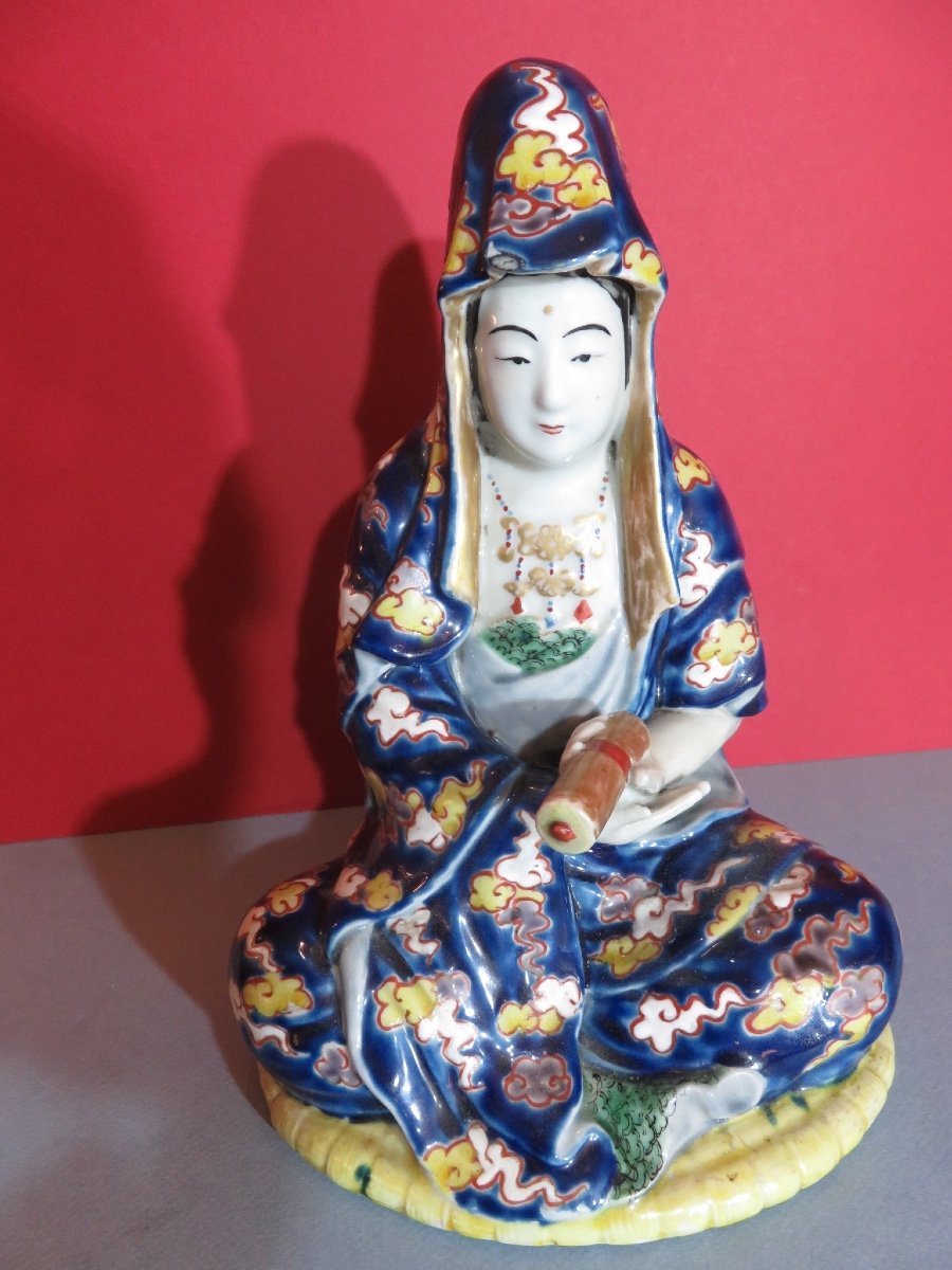 Subject, Statuette Representing The Japanese Goddess "kannon" In Polychrome Porcelain, 20th Century-photo-4