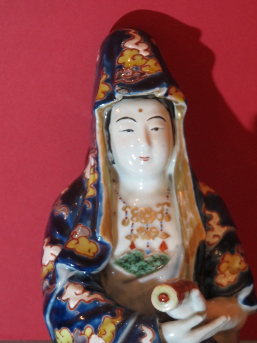 Subject, Statuette Representing The Japanese Goddess "kannon" In Polychrome Porcelain, 20th Century-photo-5