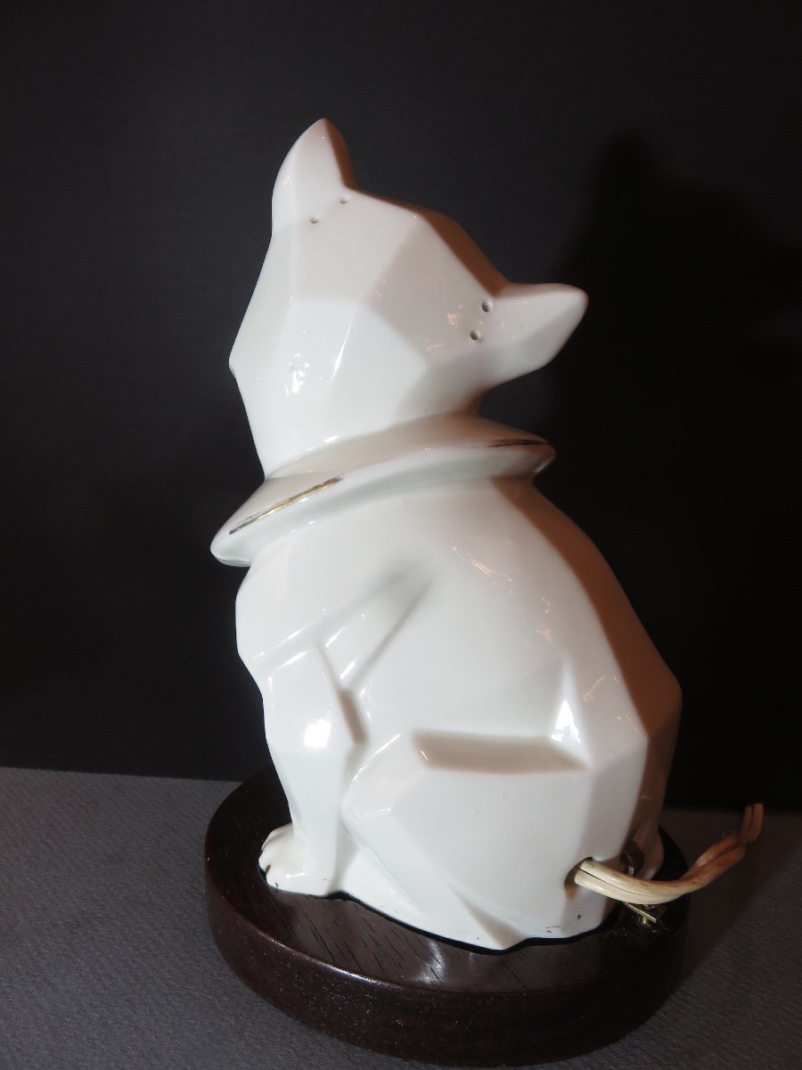 White And Gold Porcelain Bulldog Night Light From The Art Deco Period -photo-3