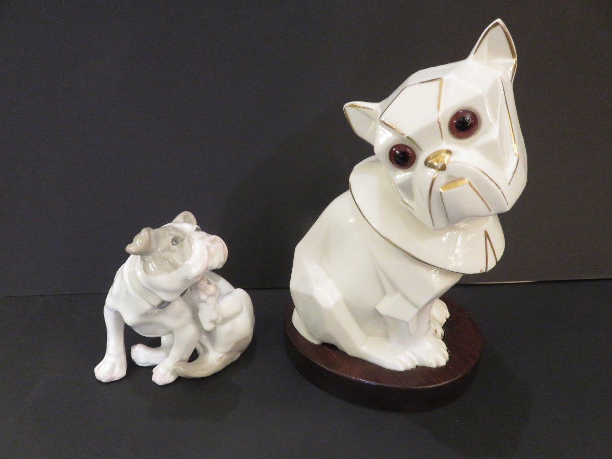 White And Gold Porcelain Bulldog Night Light From The Art Deco Period -photo-2