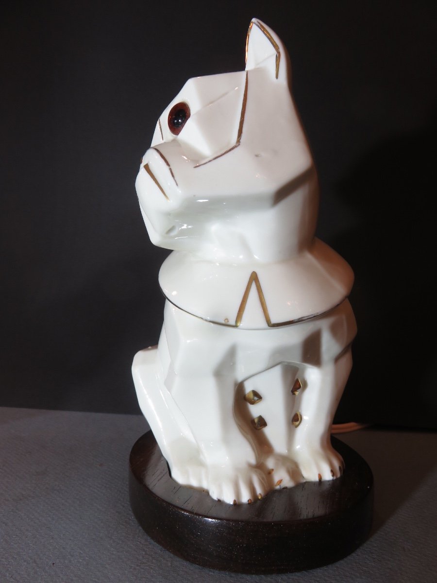 White And Gold Porcelain Bulldog Night Light From The Art Deco Period -photo-3