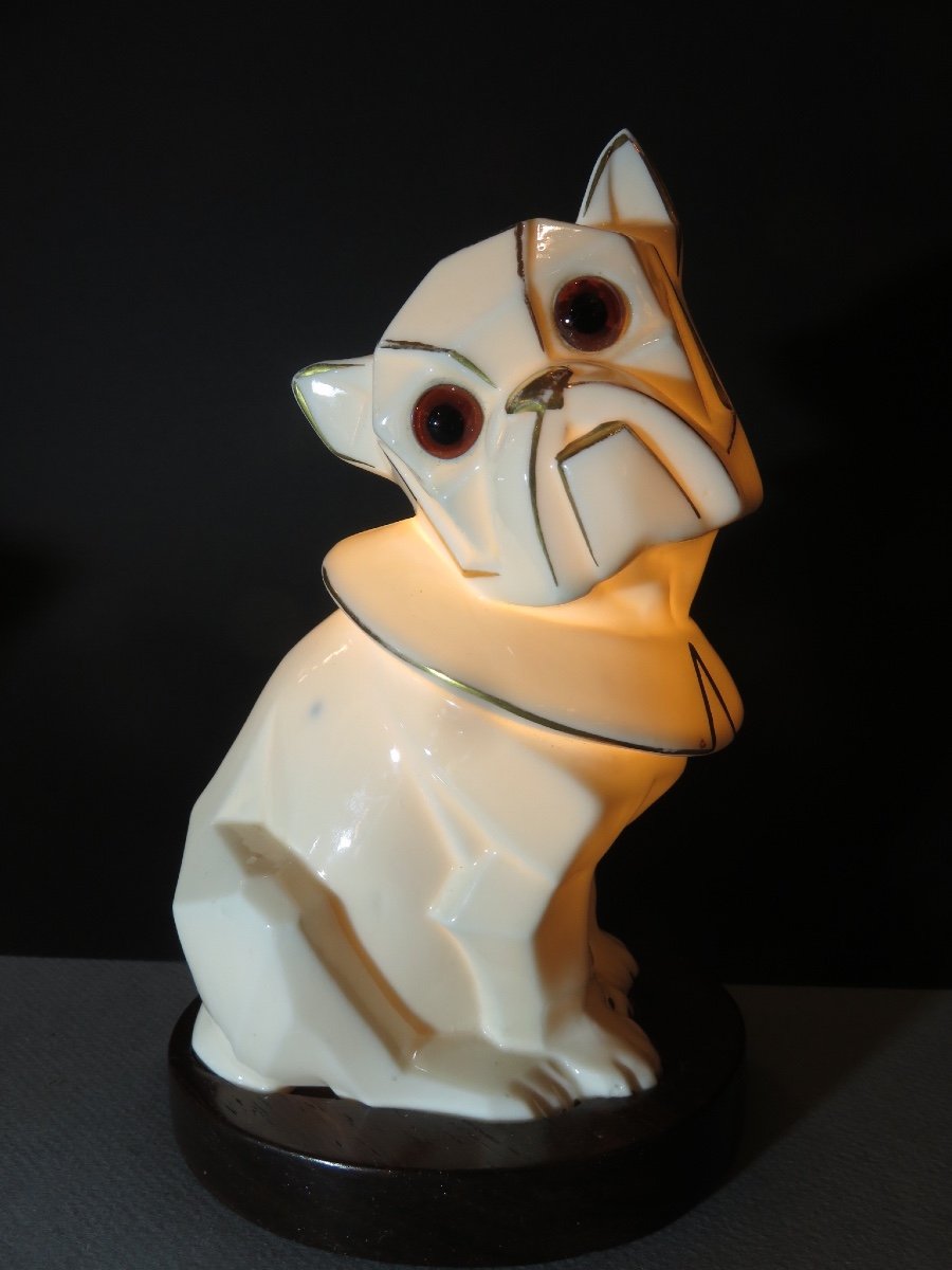 White And Gold Porcelain Bulldog Night Light From The Art Deco Period -photo-4