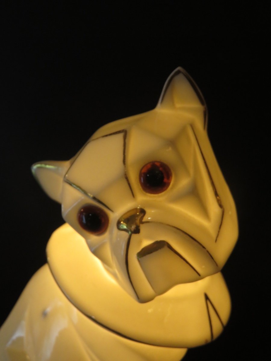 White And Gold Porcelain Bulldog Night Light From The Art Deco Period -photo-6