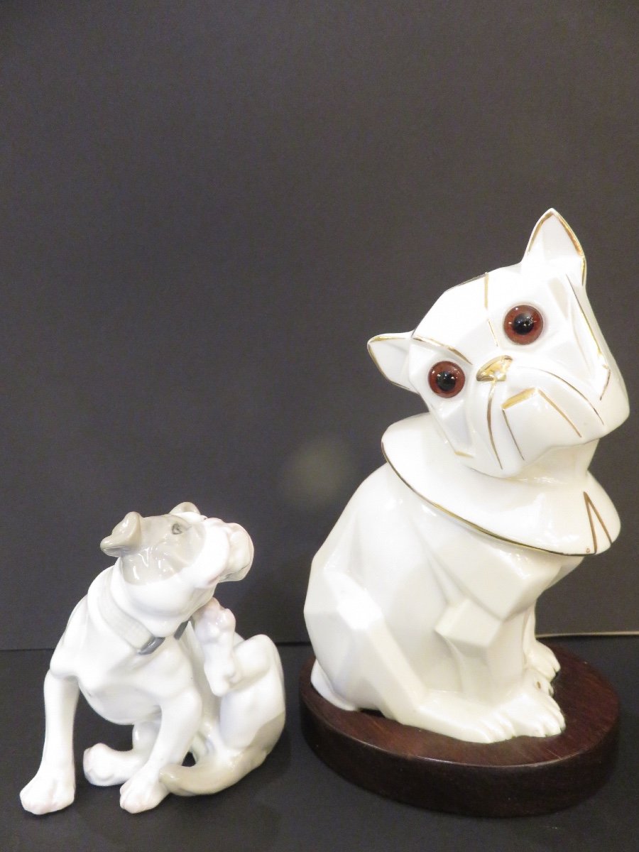 White And Gold Porcelain Bulldog Night Light From The Art Deco Period -photo-7