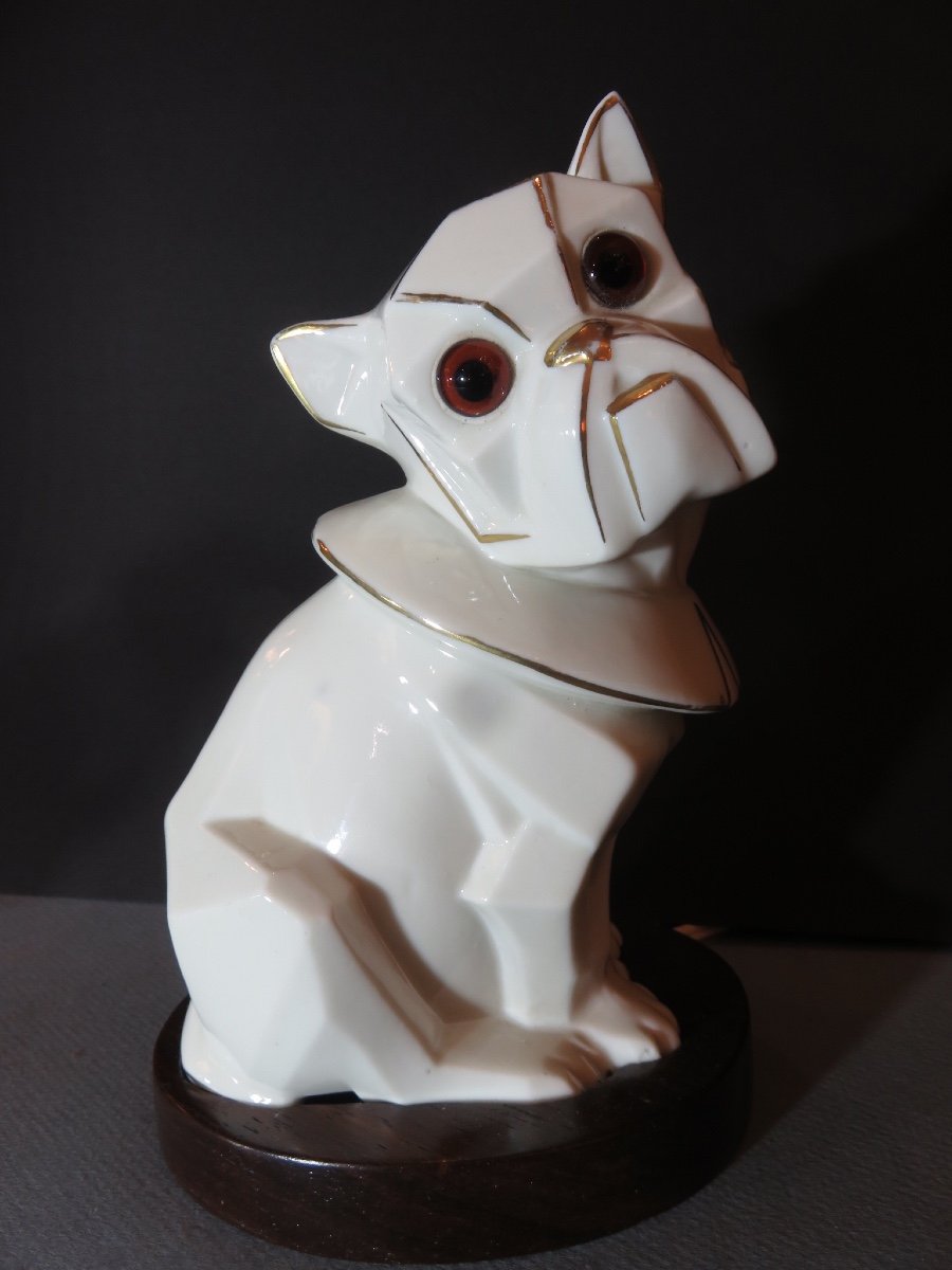 White And Gold Porcelain Bulldog Night Light From The Art Deco Period -photo-8