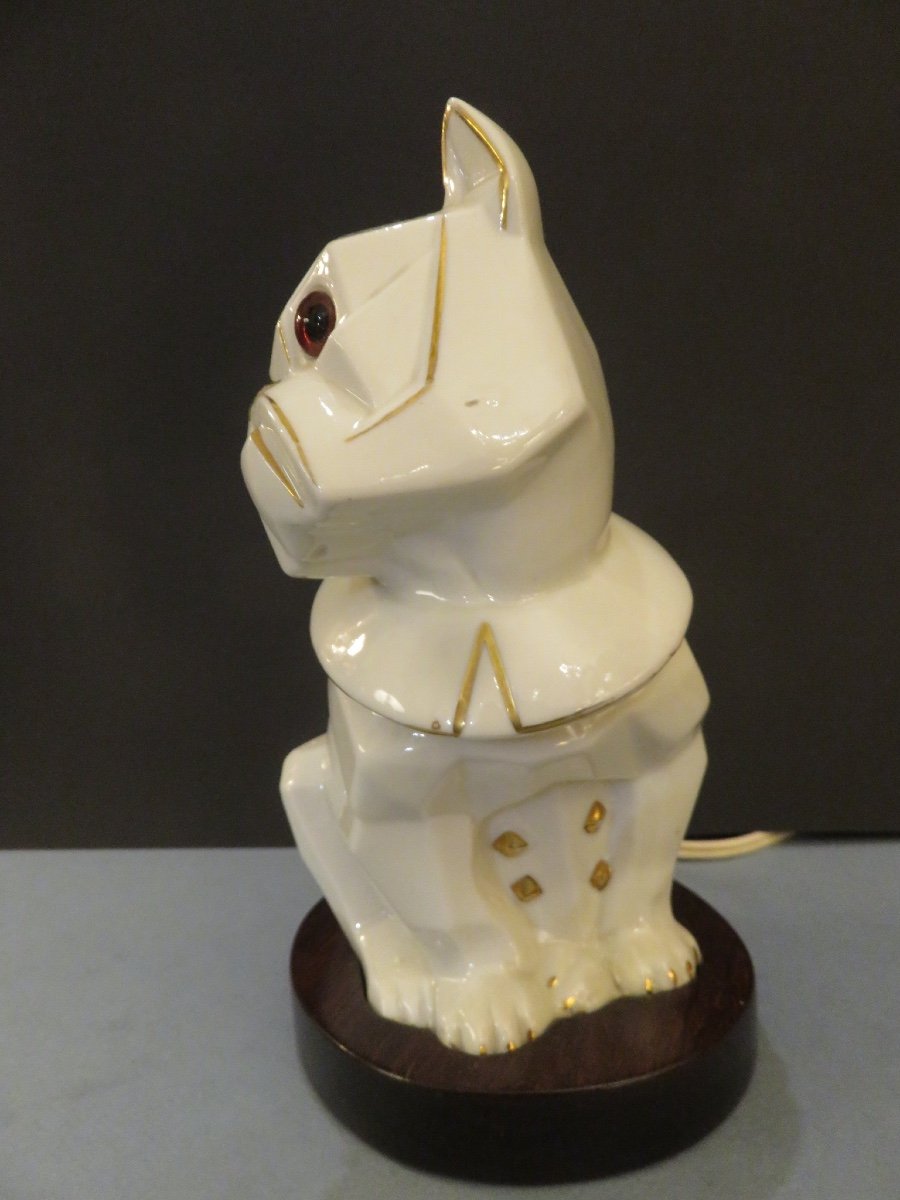 White And Gold Porcelain Bulldog Night Light From The Art Deco Period -photo-1