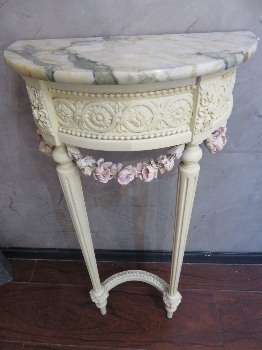 Petite console d'applique en bois sculpté et peint de style Louis XVI , époque 1900-photo-2