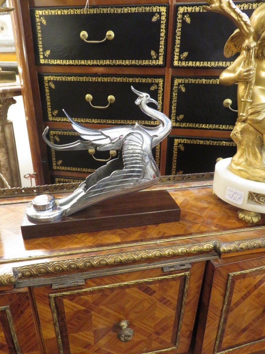 Mascotte de radiateur  " La cigogne "  en acier chromé  , pour l'Hispano Suiza-photo-6