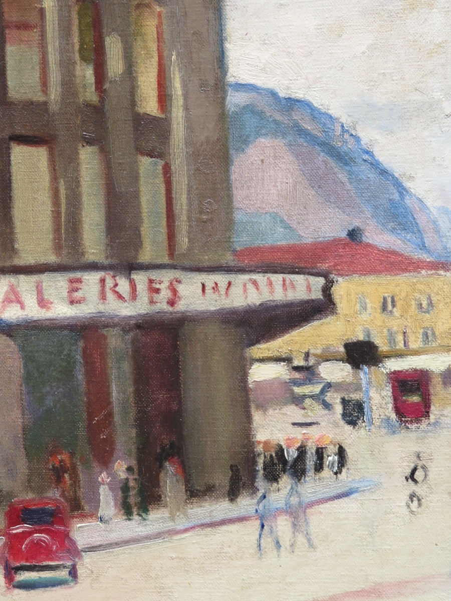 René Ruby ( 1908- 1983) : Place Grenette à Grenoble  , Huile Sur Toile Signée -photo-1