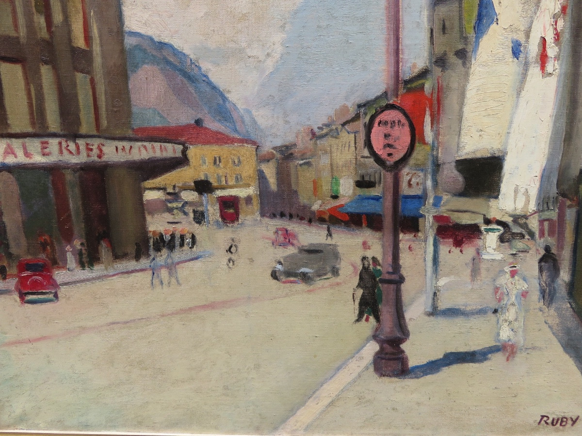 René Ruby ( 1908- 1983) : Place Grenette à Grenoble  , Huile Sur Toile Signée -photo-6