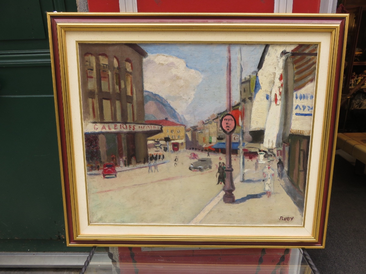 René Ruby ( 1908- 1983) : Place Grenette à Grenoble  , Huile Sur Toile Signée -photo-8