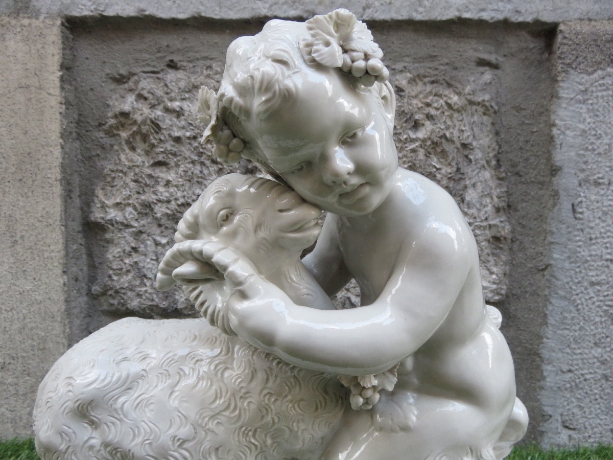 Porcelain Group  Representing A Young Satyr And A Goat ,signed Joseph d'Aste Capodimonte-photo-2