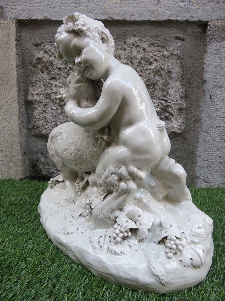 Porcelain Group  Representing A Young Satyr And A Goat ,signed Joseph d'Aste Capodimonte-photo-1