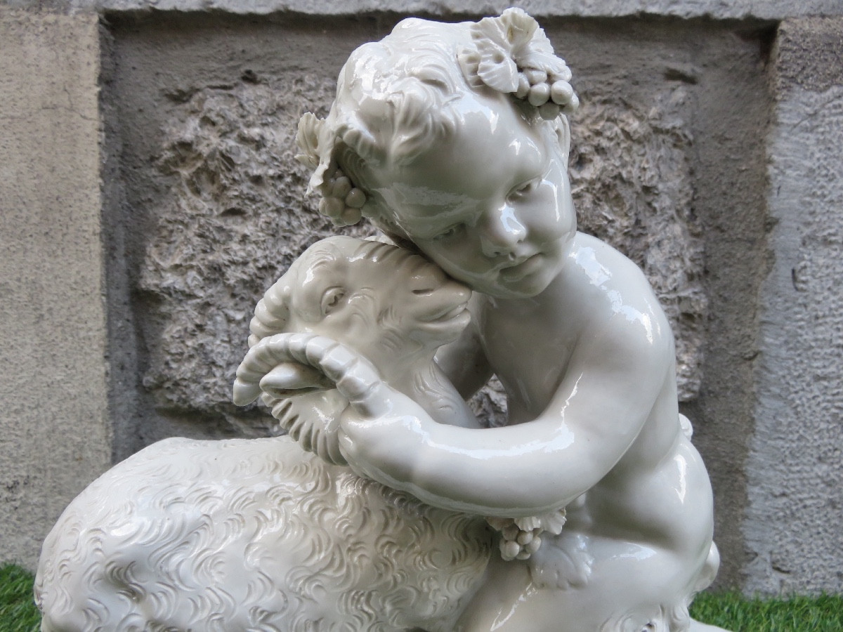 Porcelain Group  Representing A Young Satyr And A Goat ,signed Joseph d'Aste Capodimonte-photo-7