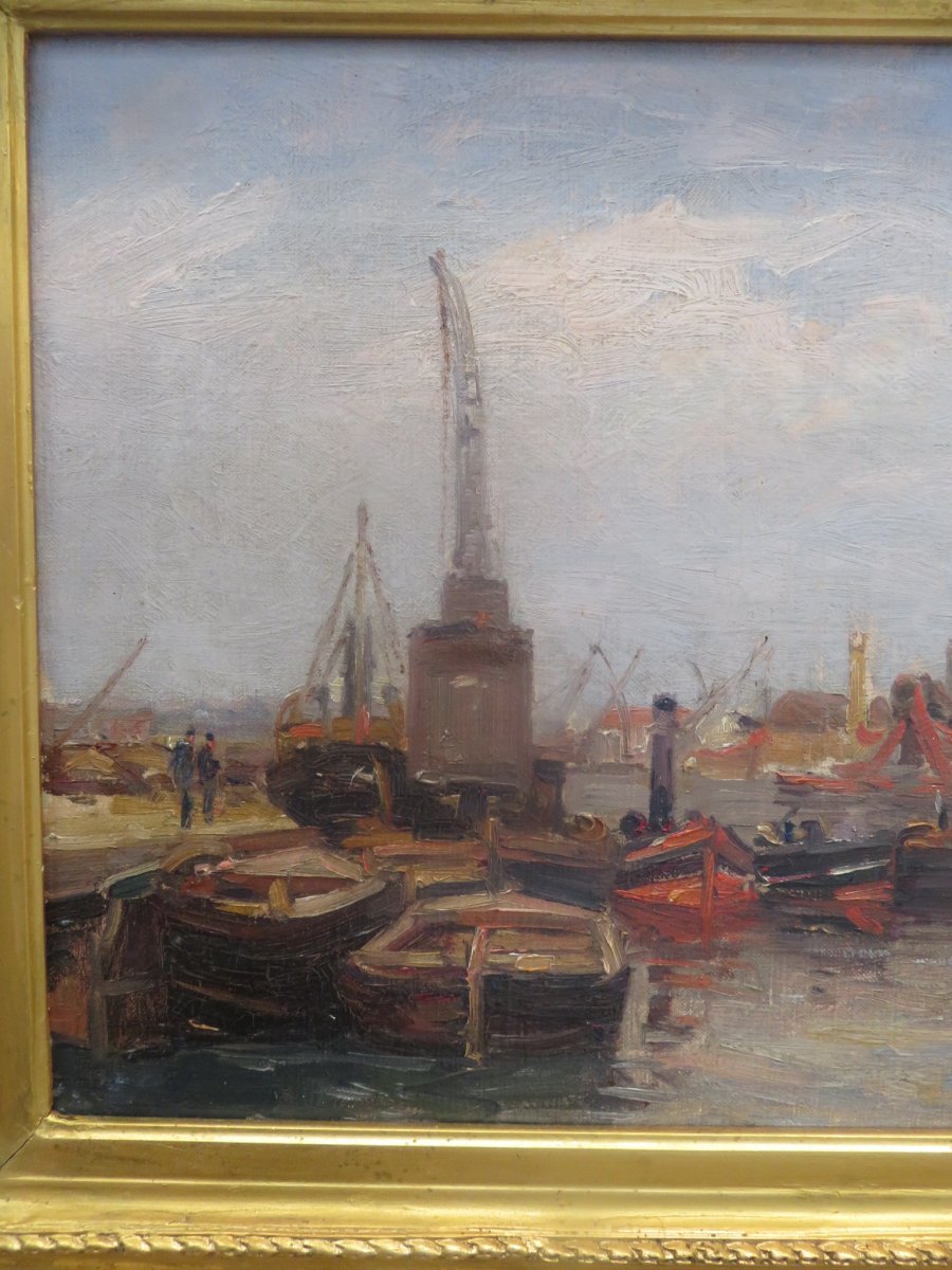 Marine :  Le Port De Dunkerque  Huile Sur Toile Signée Jules Ribeaucourt (1866 - 1932 )-photo-4