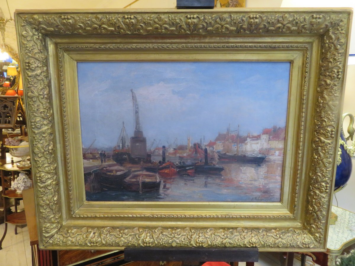 Marine :  Le Port De Dunkerque  Huile Sur Toile Signée Jules Ribeaucourt (1866 - 1932 )