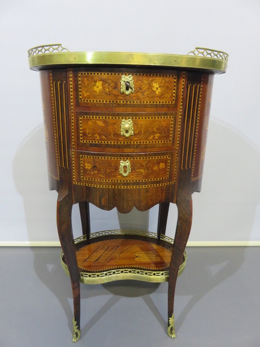 Living Room Table, Side Table Or Bedside, In Marquetry, Louis XV Transition Style, XIX