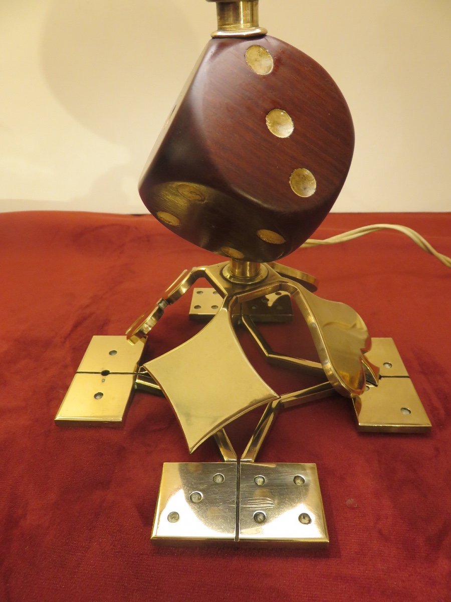Small Brass Lamp With Card Game Decor, Intended For Players-photo-4