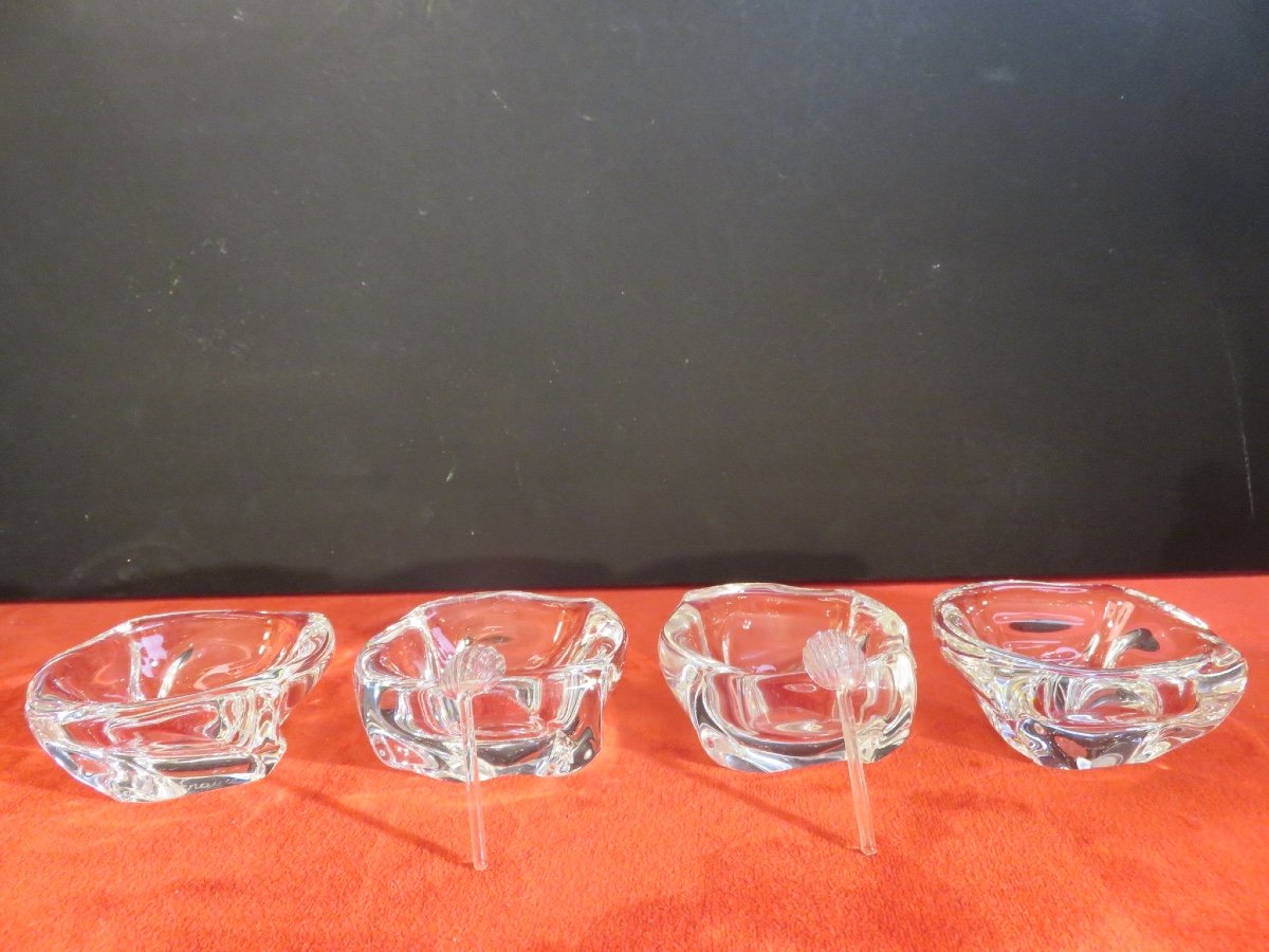 Double Pair Of Daum Crystal Salt Cellars In Their Box-photo-4