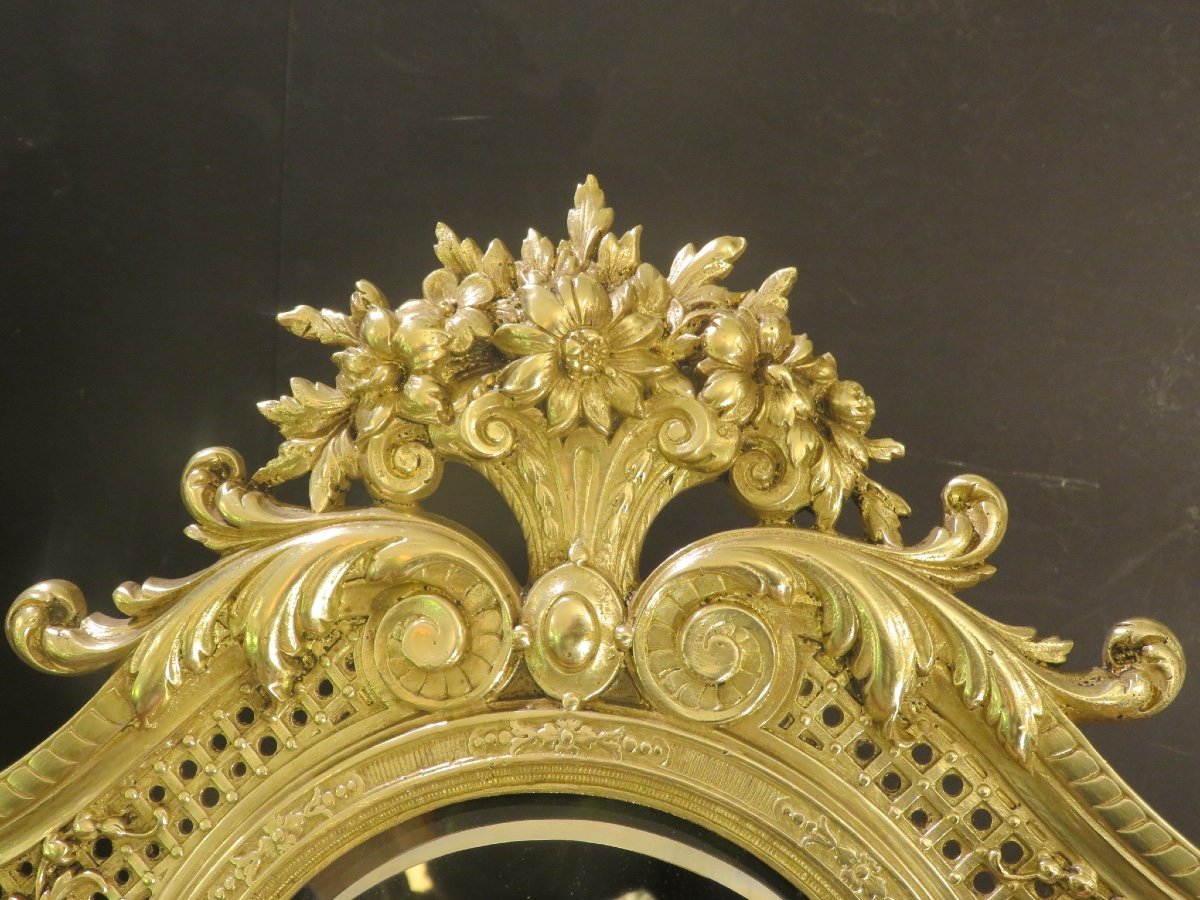 Miroir Psyché  ( Ht :60 Cm ) En Bronze Doré , Miroir Au Mercure Biseauté époque Napoléon III-photo-2