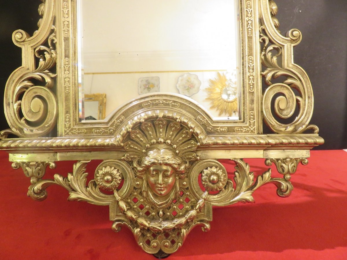 Miroir Psyché  ( Ht :60 Cm ) En Bronze Doré , Miroir Au Mercure Biseauté époque Napoléon III-photo-3