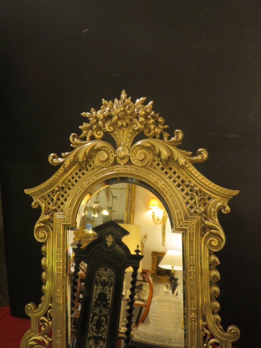 Miroir Psyché  ( Ht :60 Cm ) En Bronze Doré , Miroir Au Mercure Biseauté époque Napoléon III-photo-4