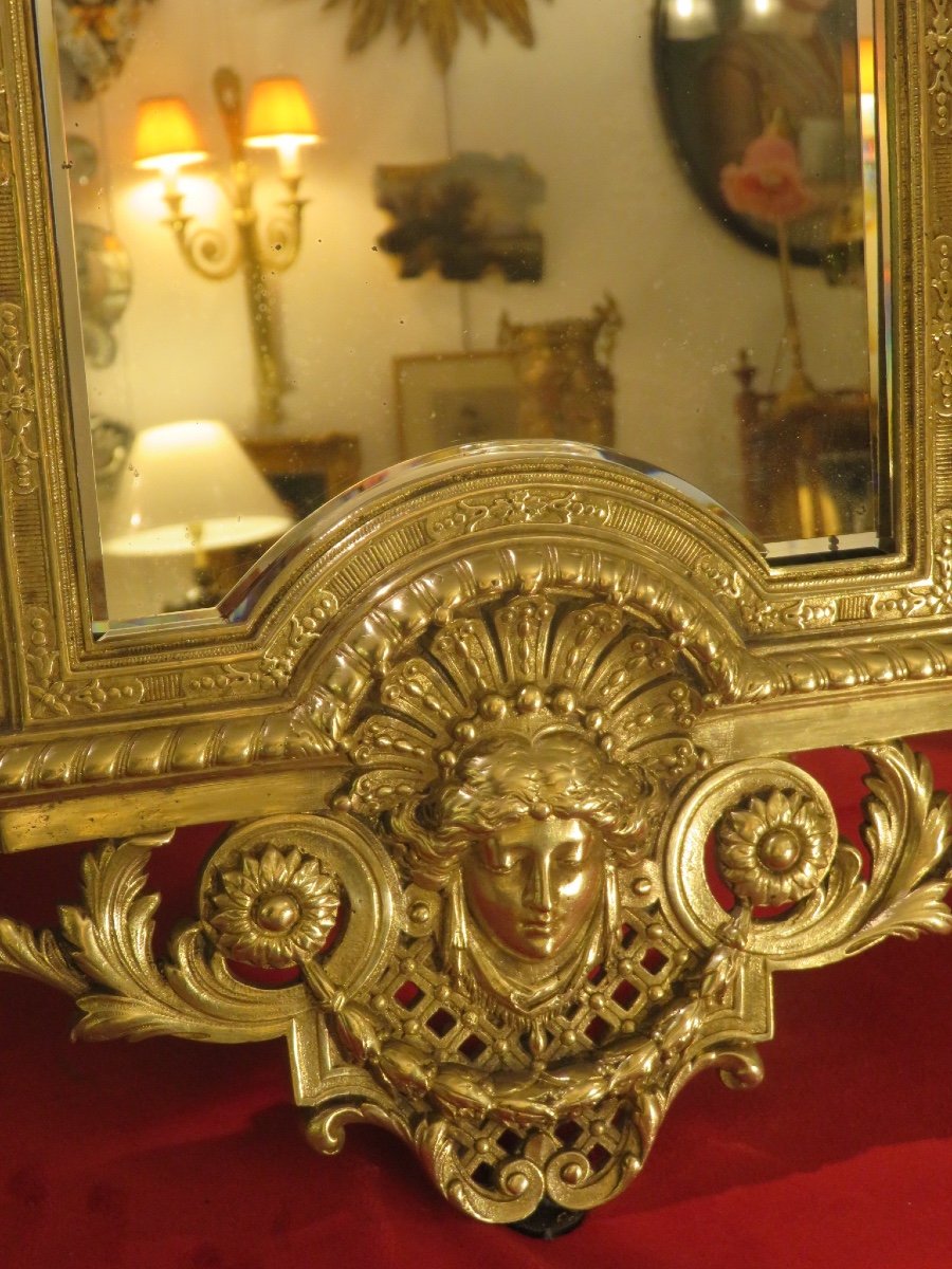 Miroir Psyché  ( Ht :60 Cm ) En Bronze Doré , Miroir Au Mercure Biseauté époque Napoléon III-photo-1