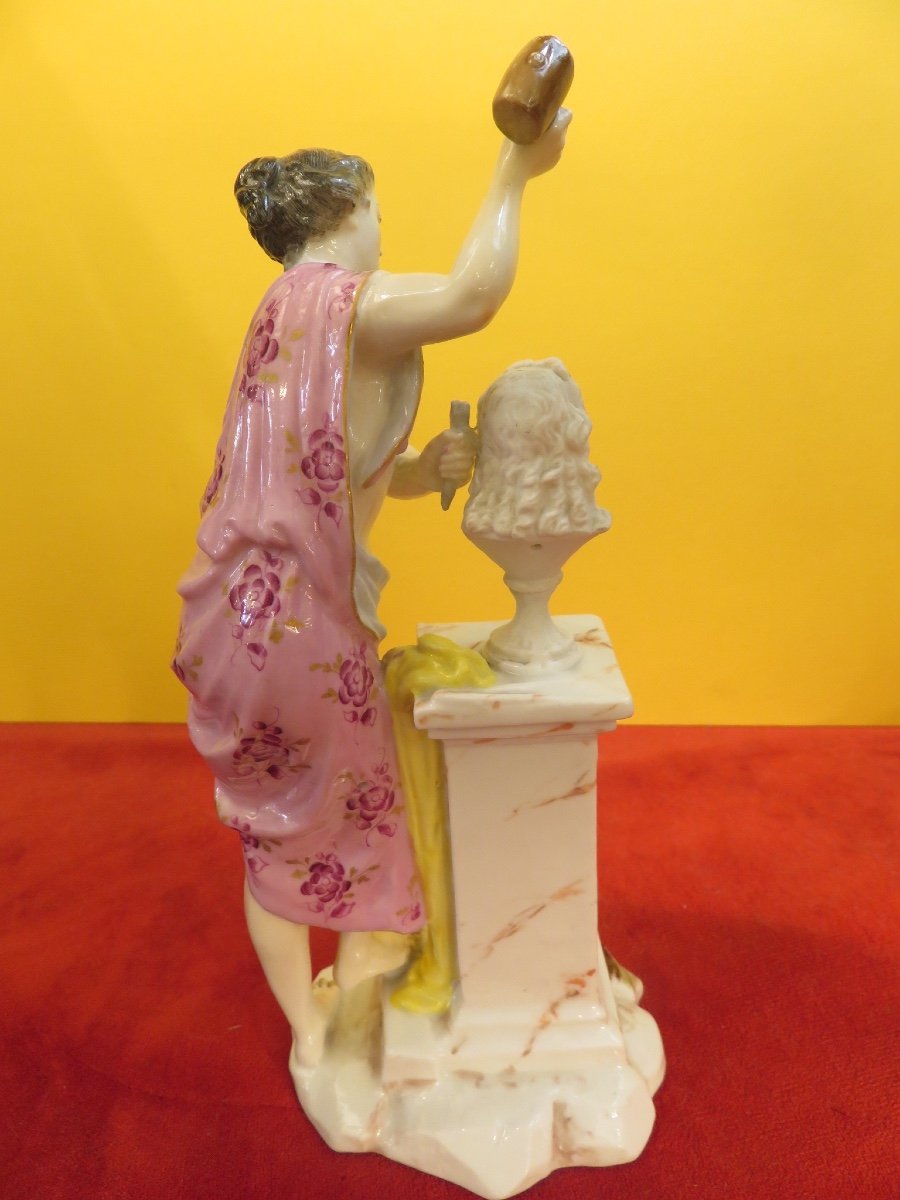 Group In Polychrome Porcelain And Biscuit: Woman Sculpting A Bust-photo-4