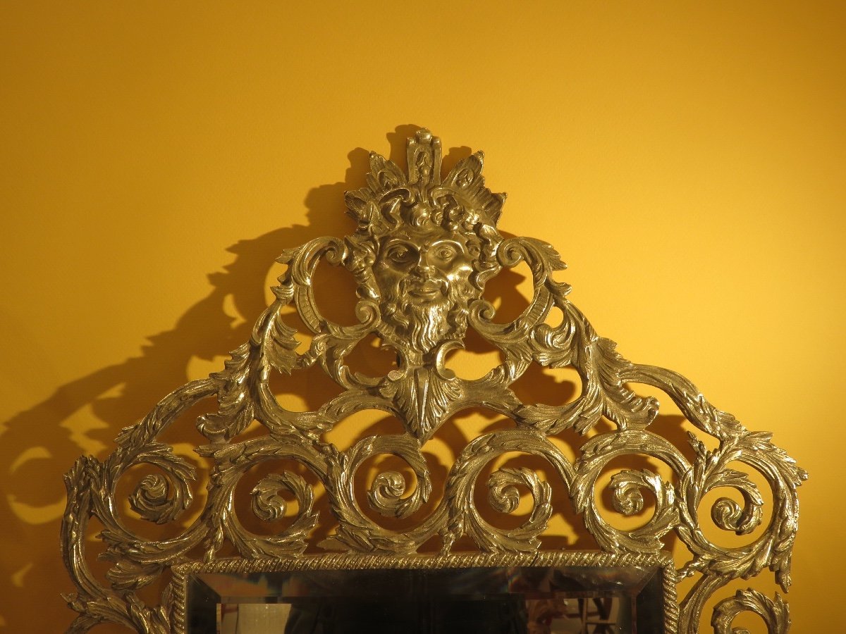 Miroir En Bronze Doré , Glace Au Mercure , Biseautée époque Napoléon III-photo-3