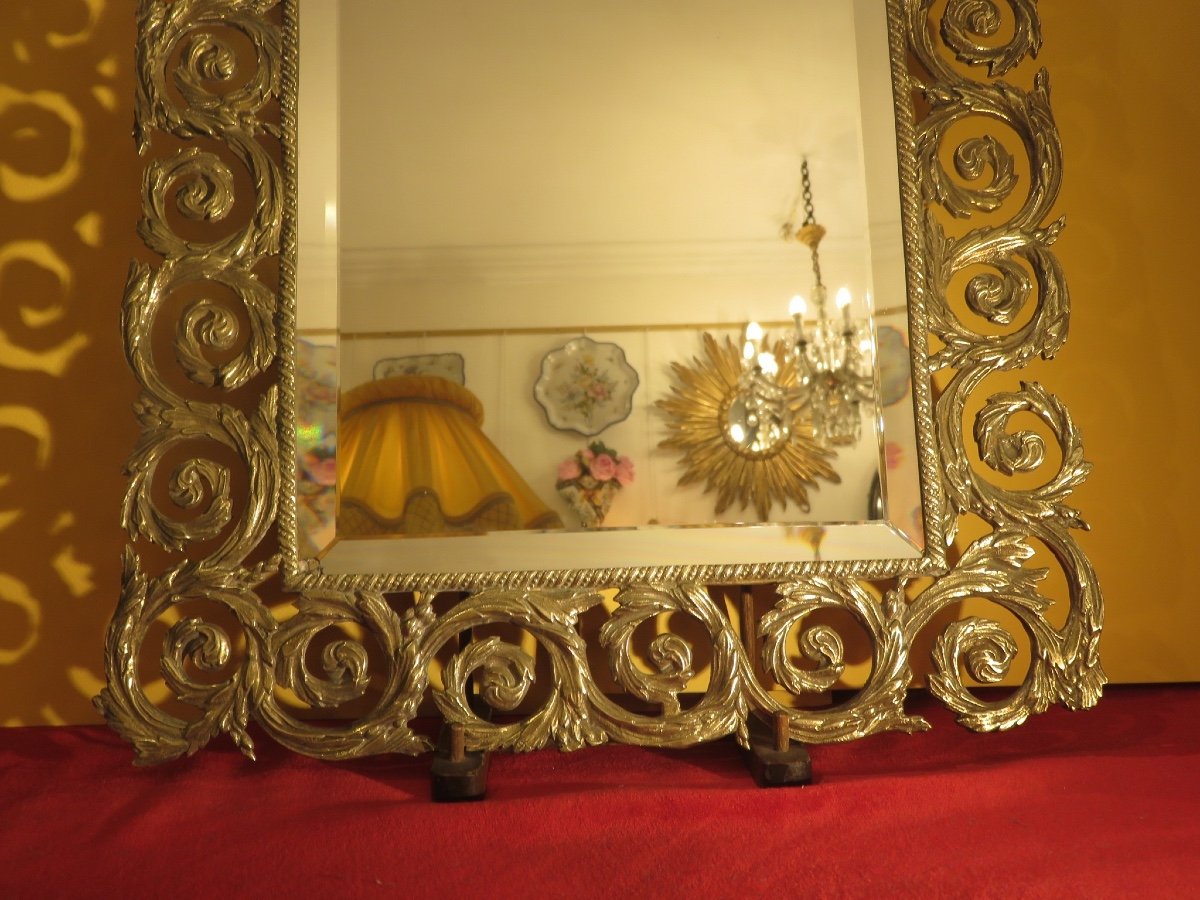 Miroir En Bronze Doré , Glace Au Mercure , Biseautée époque Napoléon III-photo-4