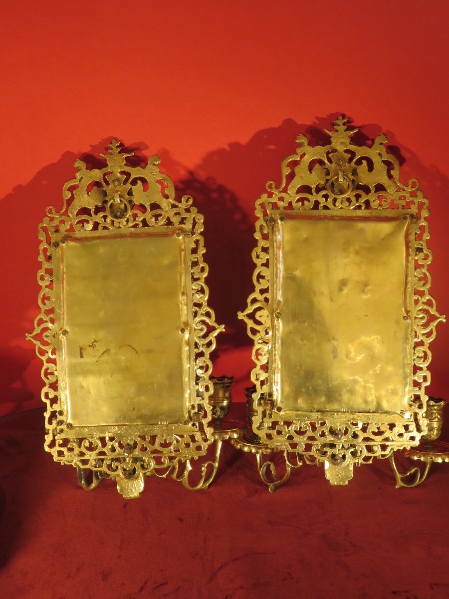 Pair Of Sconces With Beveled Mirror, In Gilt Bronze, Napoleon III Period-photo-1