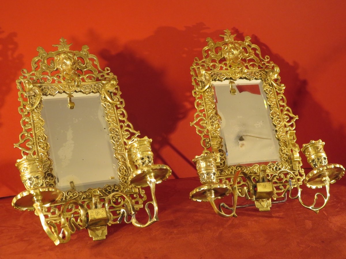 Pair Of Sconces With Beveled Mirror, In Gilt Bronze, Napoleon III Period-photo-6