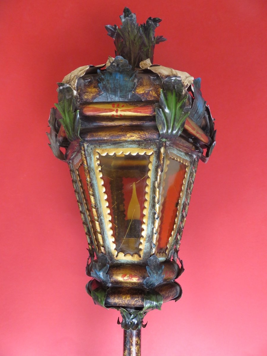 Wall Lamp, Torchiere In Venetian Polychrome Sheet Metal XXth-photo-5