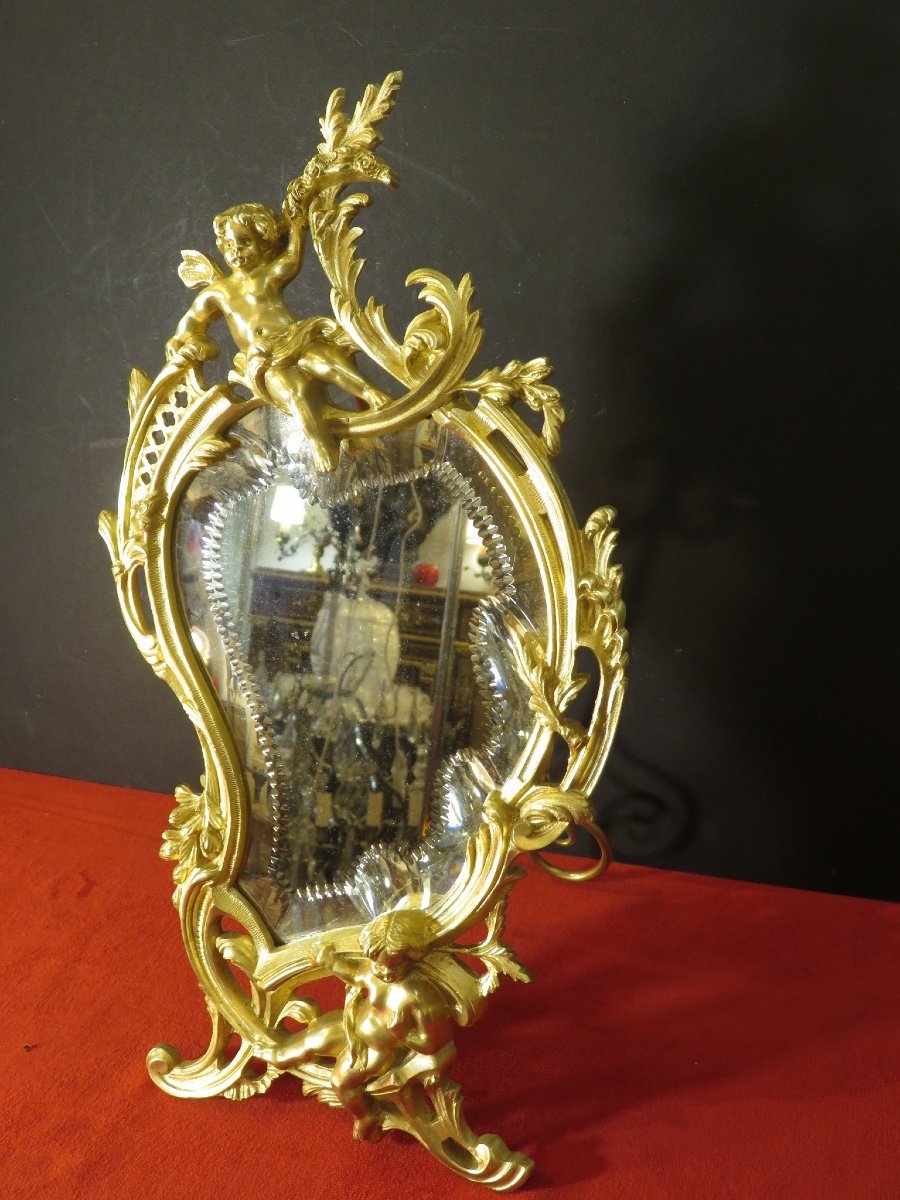 Miroir à poser en bronze doré de style Louis XV époque Napoléon III-photo-8